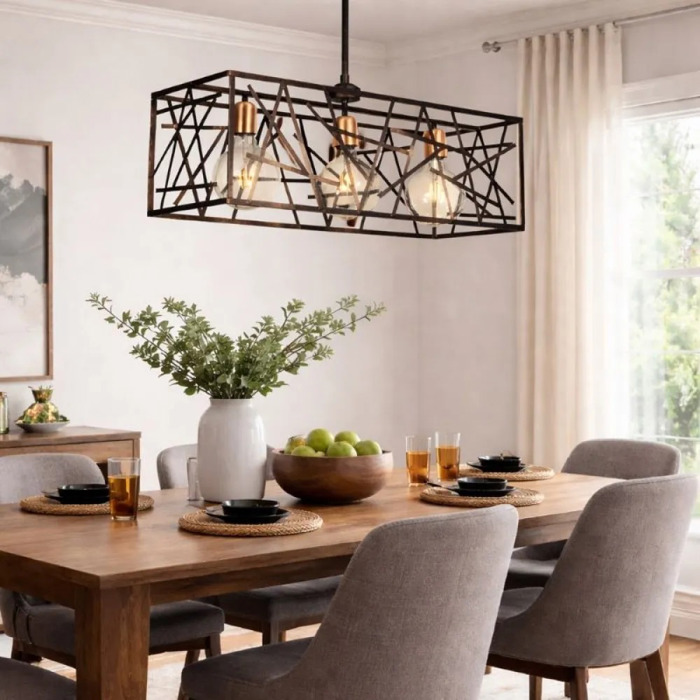 NG Lighting Kremasto Fotistiko Rag Xeiropoiito Metalliko Skouria Trifoto E27 70x70cm 2027080